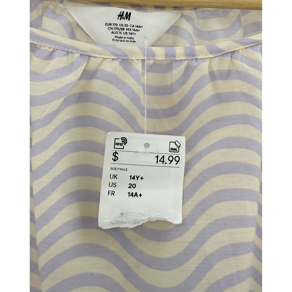 NWT H&M Wave Pattern Top Size 14Y+ Beige‎ and Lilac Sheer Cropped Blouse Boho - Picture 6 of 9